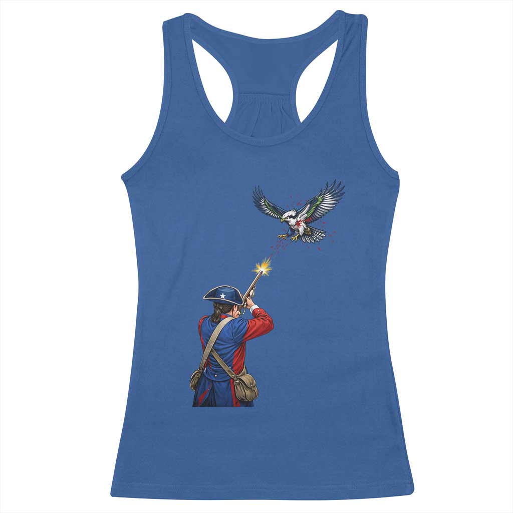 Funny Minutemen Shooting Blue and Green Hawk Football Rivalry Racerback Tank Top TS11 Royal Blue Print Your Wear