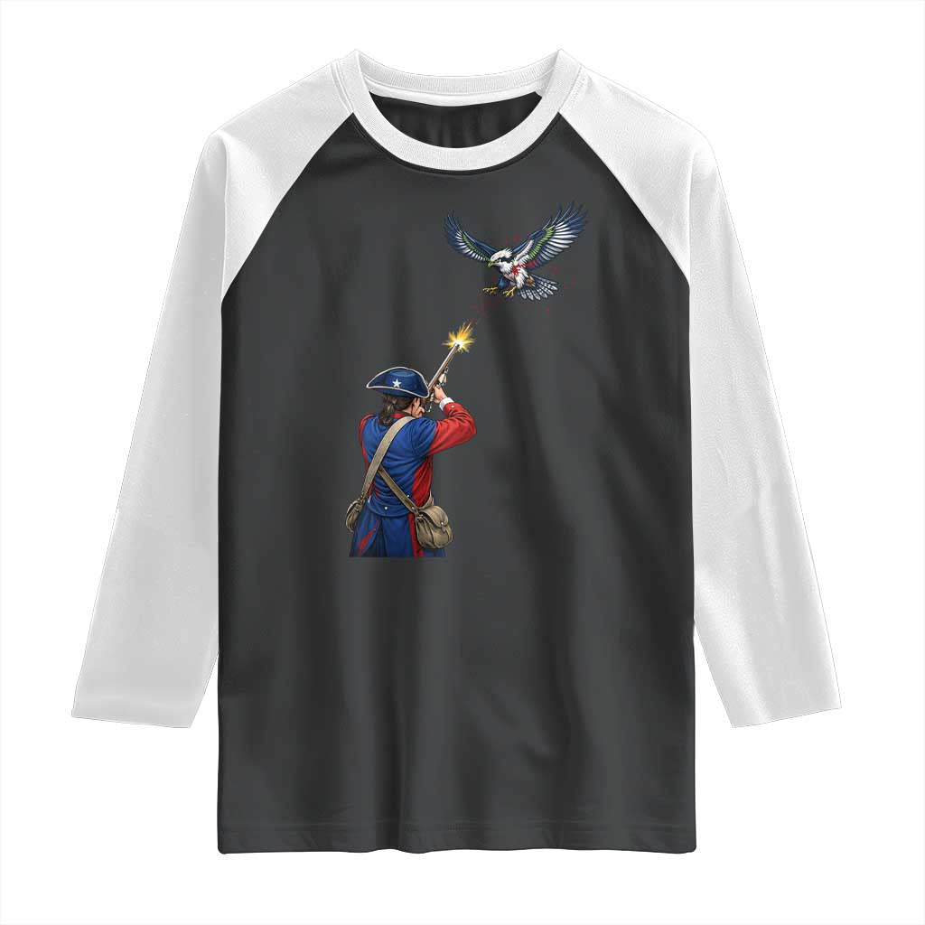 Funny Minutemen Shooting Blue and Green Hawk Football Rivalry Raglan Shirt TS11 Black White Print Your Wear