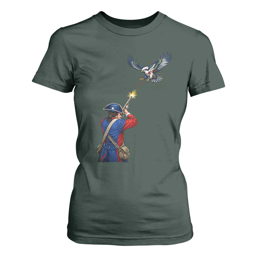 Funny Minutemen Shooting Blue and Green Hawk Football Rivalry T Shirt For Women TS11 Dark Forest Green Print Your Wear