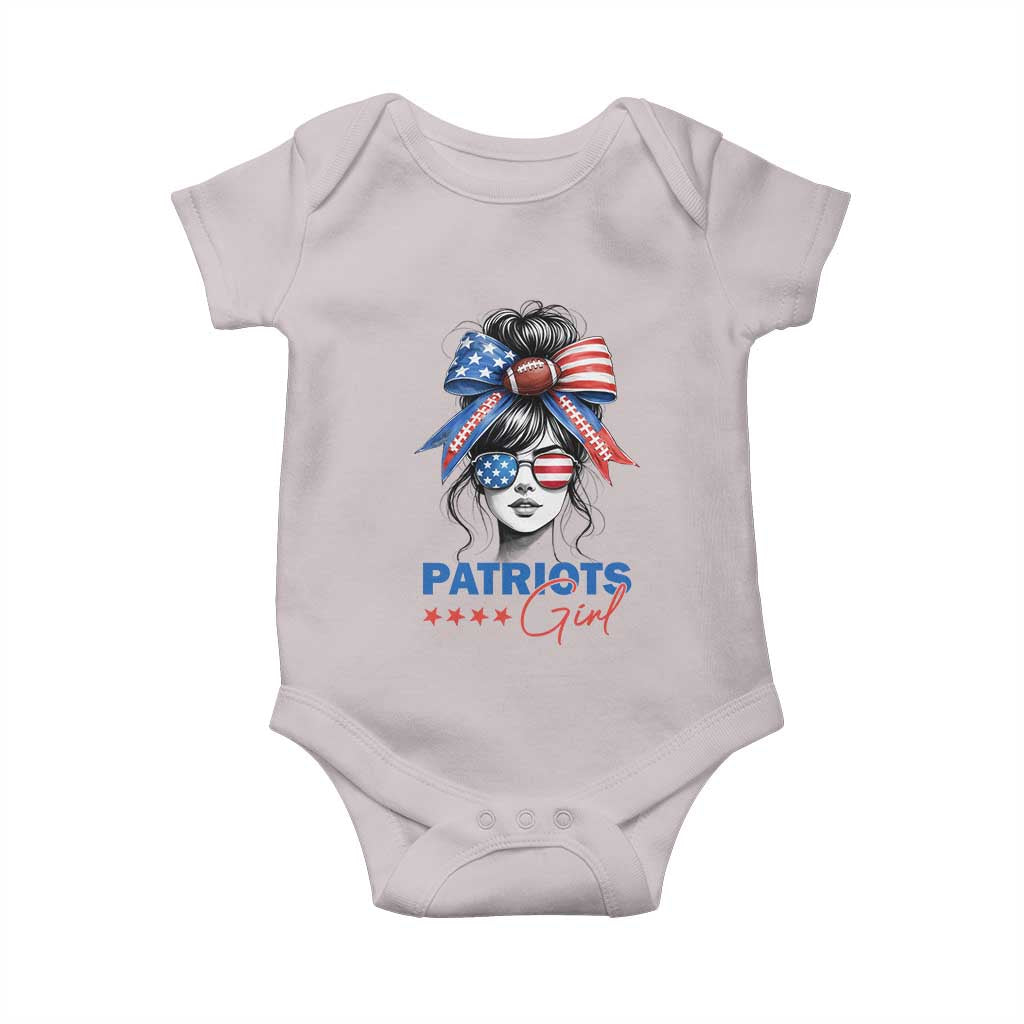 Patriots Girl Baby Onesie Funny Sport Fan New England Game Day Messy Bun TS11 Ice Gray Print Your Wear