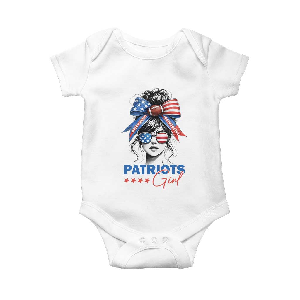 Patriots Girl Baby Onesie Funny Sport Fan New England Game Day Messy Bun TS11 White Print Your Wear