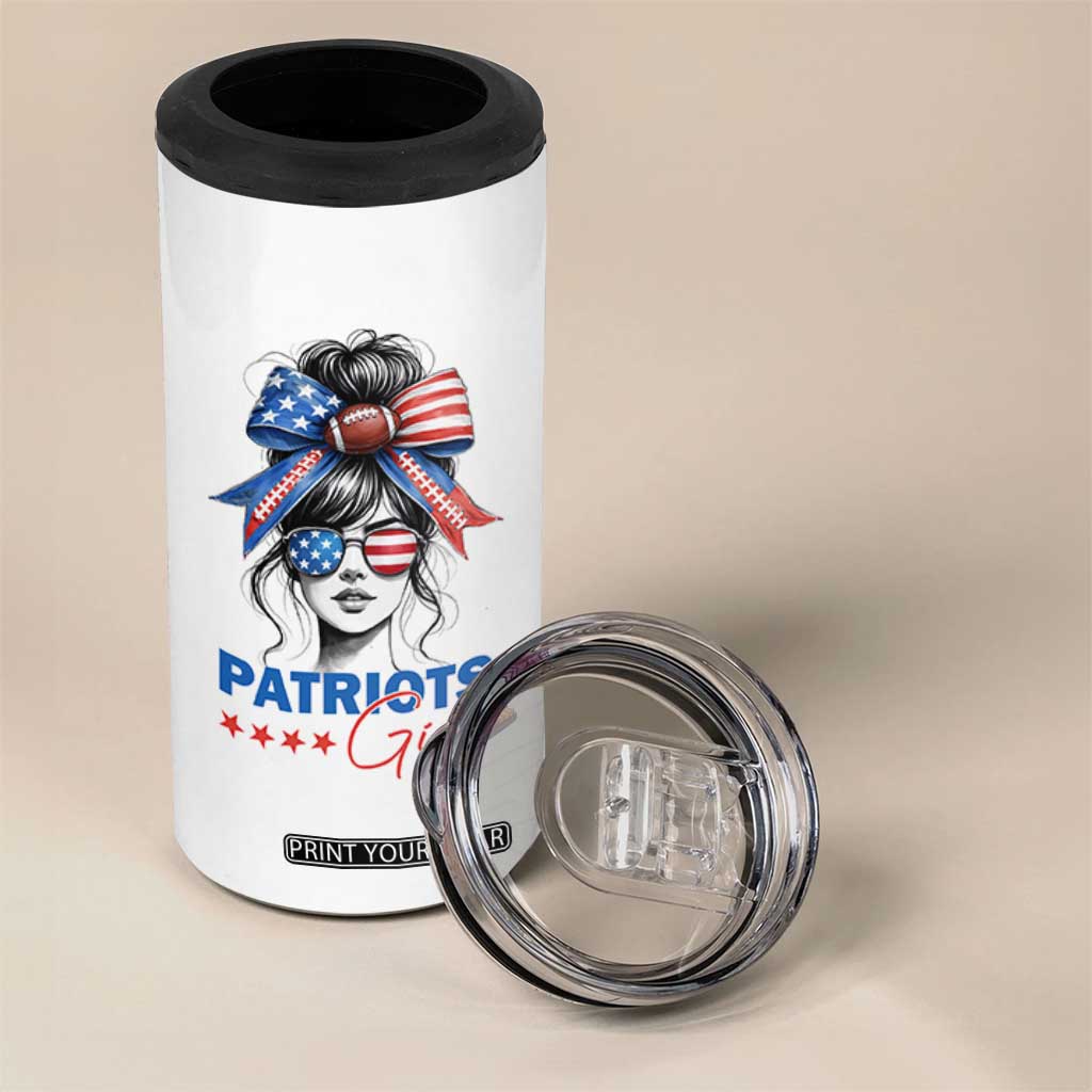 Patriots Girl 4 in 1 Can Cooler Tumbler Funny Sport Fan New England Game Day Messy Bun TS11 Print Your Wear