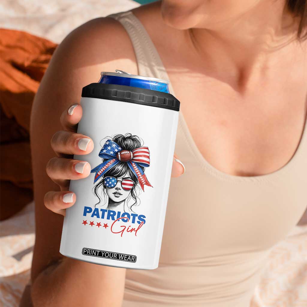 Patriots Girl 4 in 1 Can Cooler Tumbler Funny Sport Fan New England Game Day Messy Bun TS11 Print Your Wear