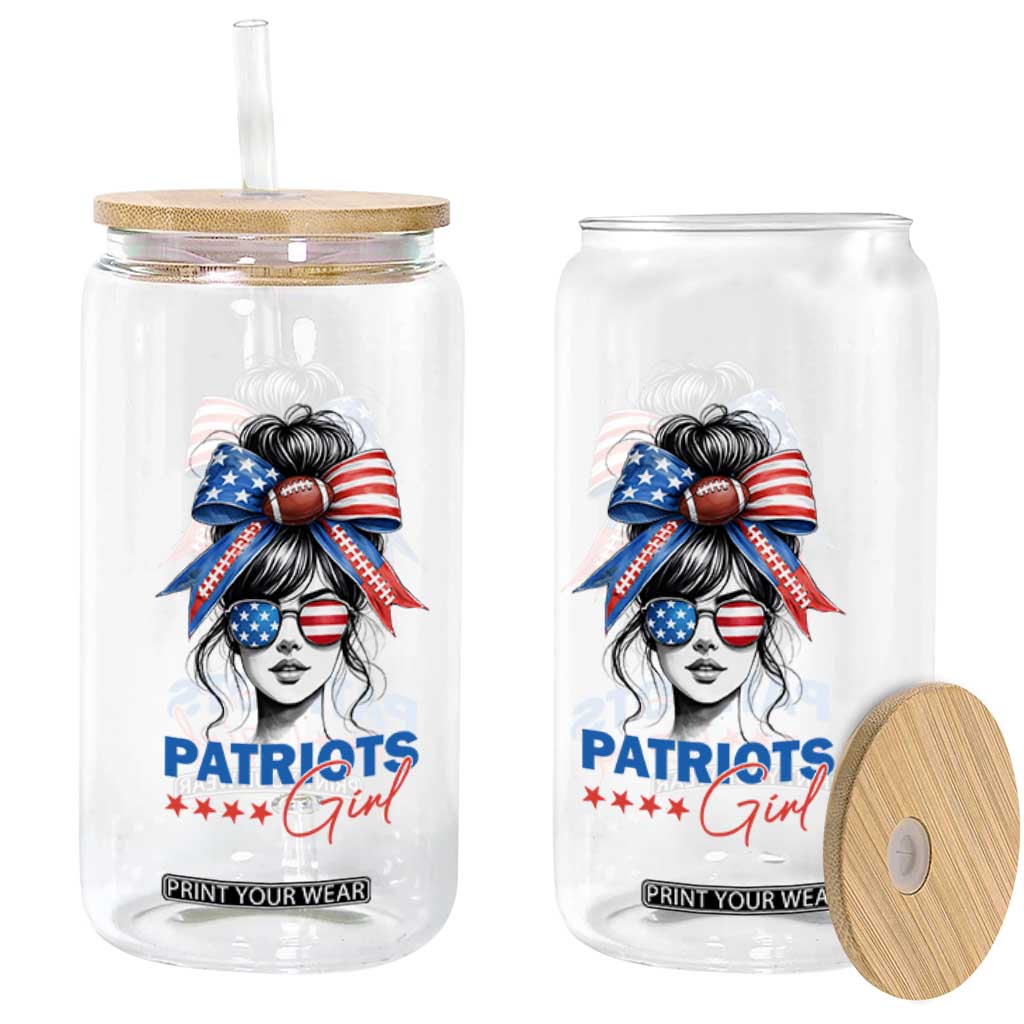 Patriots Girl Glass Can Funny Sport Fan New England Game Day Messy Bun TS11 Print Your Wear