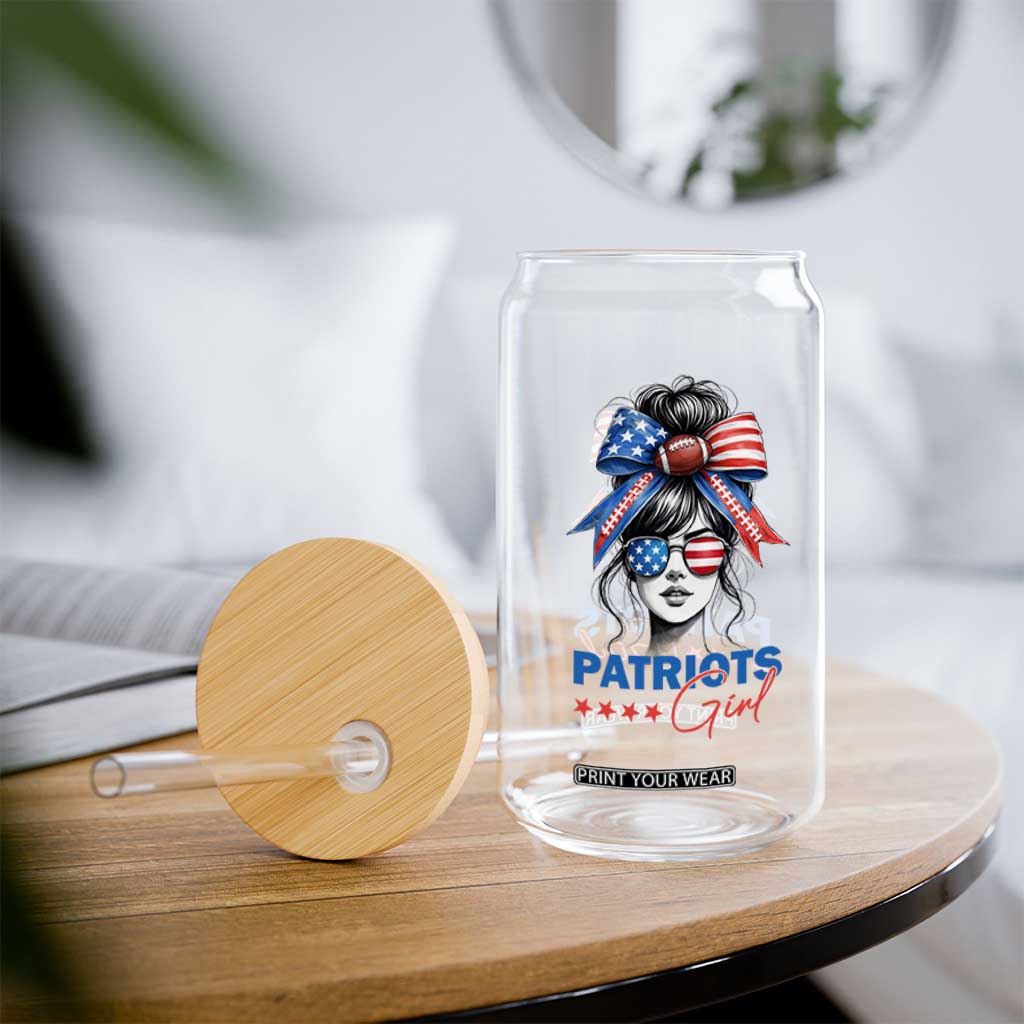 Patriots Girl Glass Can Funny Sport Fan New England Game Day Messy Bun TS11 Print Your Wear