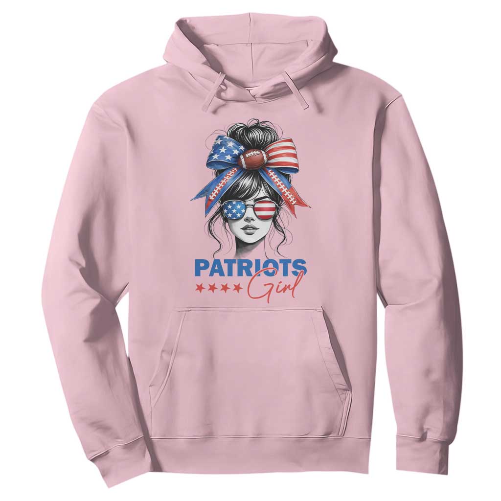 Patriots Girl Hoodie Funny Sport Fan New England Game Day Messy Bun TS11 Light Pink Print Your Wear