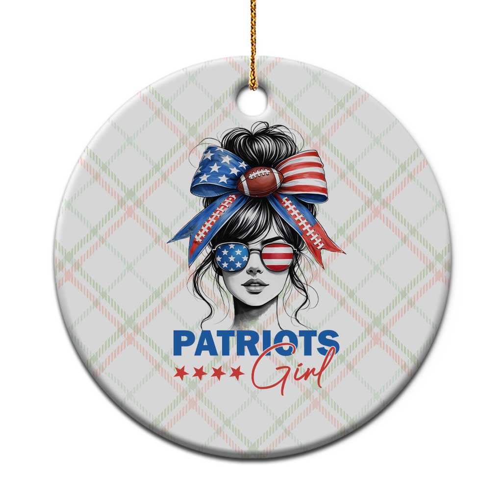 Patriots Girl Ceramic Ornament Funny Sport Fan New England Game Day Messy Bun TS11 1pc Christmas Plaid Print Your Wear