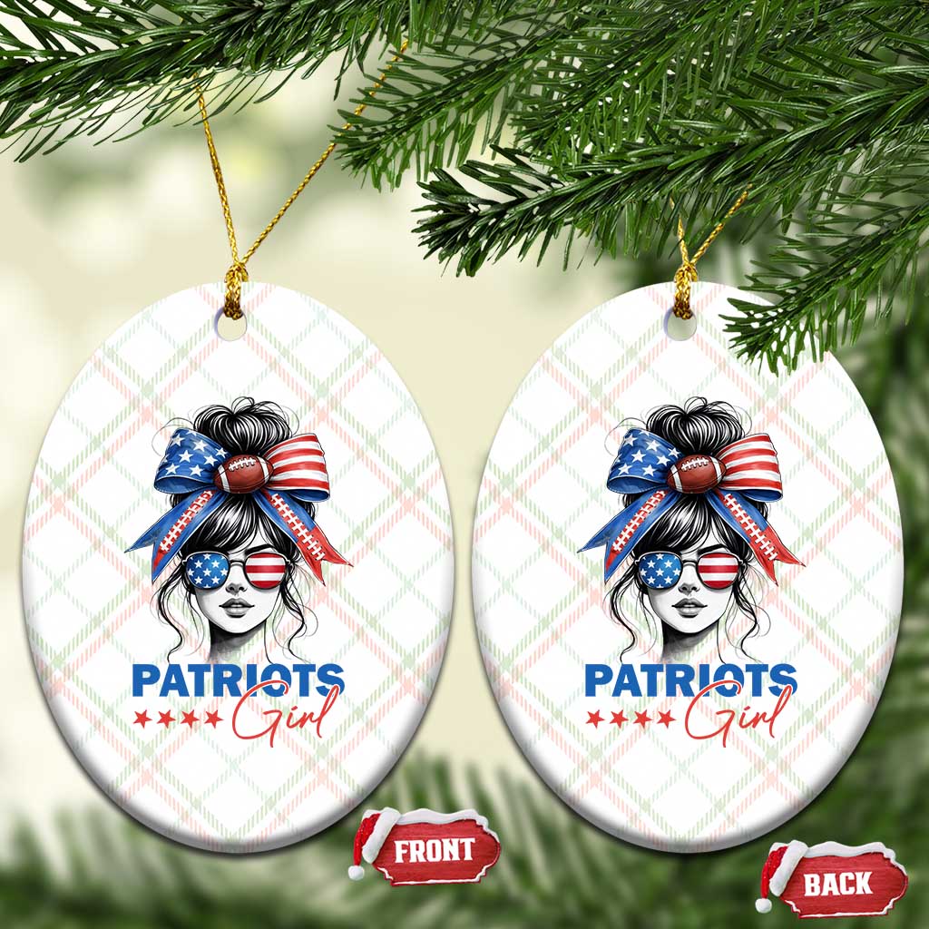Patriots Girl Ceramic Ornament Funny Sport Fan New England Game Day Messy Bun TS11 Print Your Wear