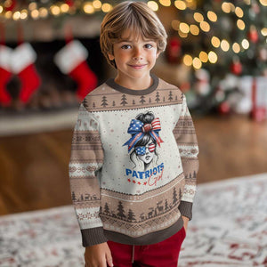 Patriots Girl Ugly Christmas Sweater Funny Sport Fan New England Game Day Messy Bun TS11 Mocha Mousse Print Your Wear