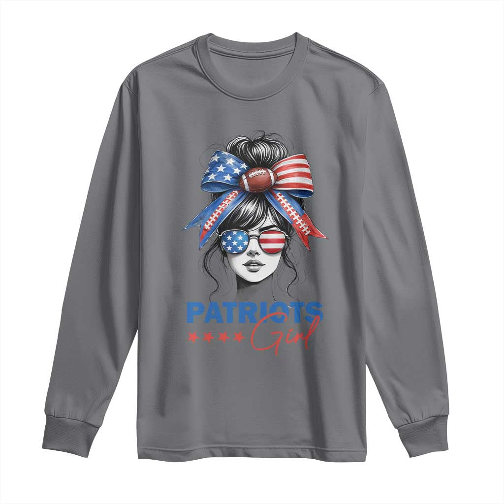 Patriots Girl Long Sleeve Shirt Funny Sport Fan New England Game Day Messy Bun TS11 Charcoal Print Your Wear
