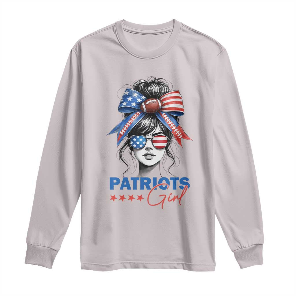 Patriots Girl Long Sleeve Shirt Funny Sport Fan New England Game Day Messy Bun TS11 Ice Gray Print Your Wear
