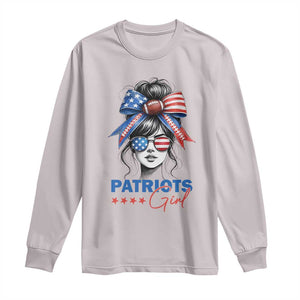 Patriots Girl Long Sleeve Shirt Funny Sport Fan New England Game Day Messy Bun TS11 Ice Gray Print Your Wear