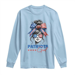 Patriots Girl Long Sleeve Shirt Funny Sport Fan New England Game Day Messy Bun TS11 Light Blue Print Your Wear