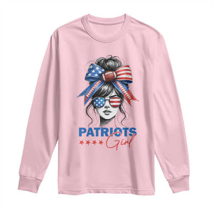Patriots Girl Long Sleeve Shirt Funny Sport Fan New England Game Day Messy Bun TS11 Light Pink Print Your Wear