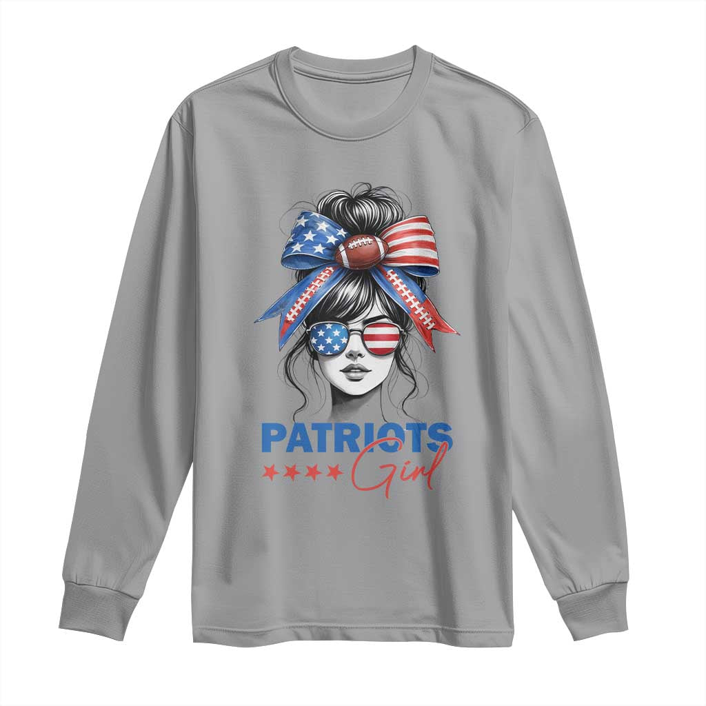 Patriots Girl Long Sleeve Shirt Funny Sport Fan New England Game Day Messy Bun TS11 Sport Gray Print Your Wear