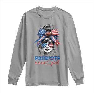 Patriots Girl Long Sleeve Shirt Funny Sport Fan New England Game Day Messy Bun TS11 Sport Gray Print Your Wear
