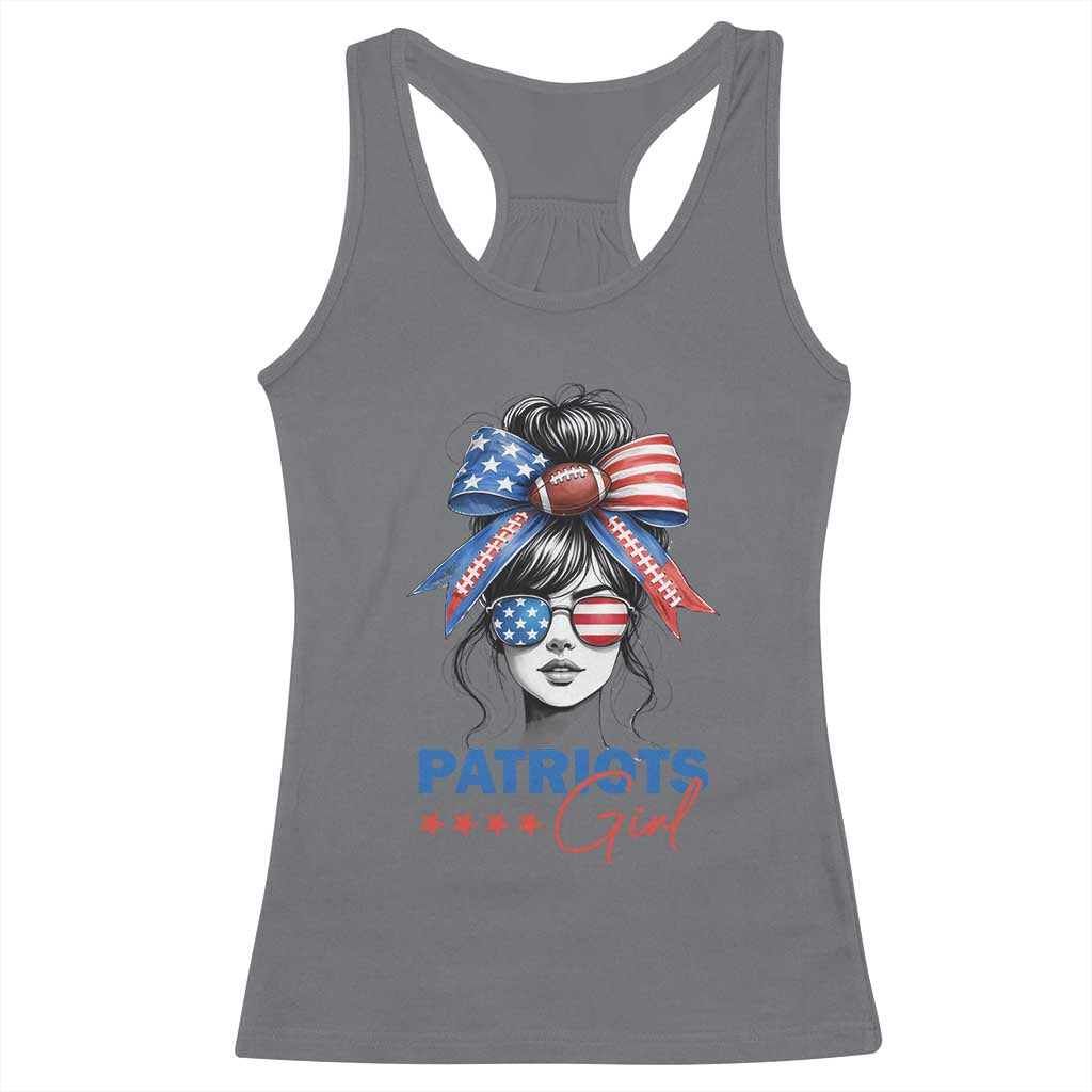 Patriots Girl Racerback Tank Top Funny Sport Fan New England Game Day Messy Bun TS11 Charcoal Print Your Wear