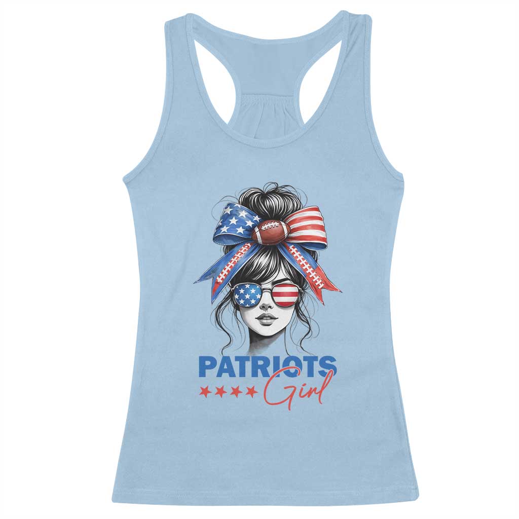 Patriots Girl Racerback Tank Top Funny Sport Fan New England Game Day Messy Bun TS11 Light Blue Print Your Wear