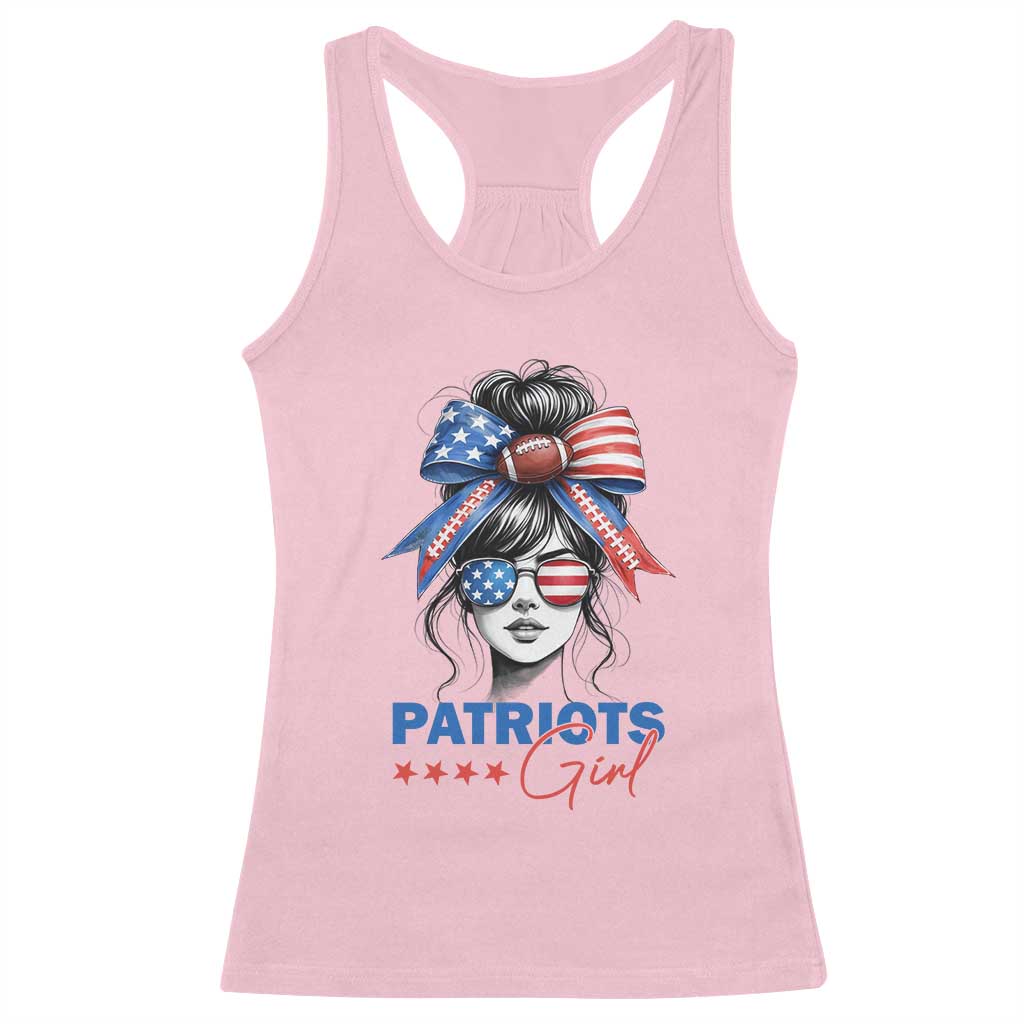 Patriots Girl Racerback Tank Top Funny Sport Fan New England Game Day Messy Bun TS11 Light Pink Print Your Wear