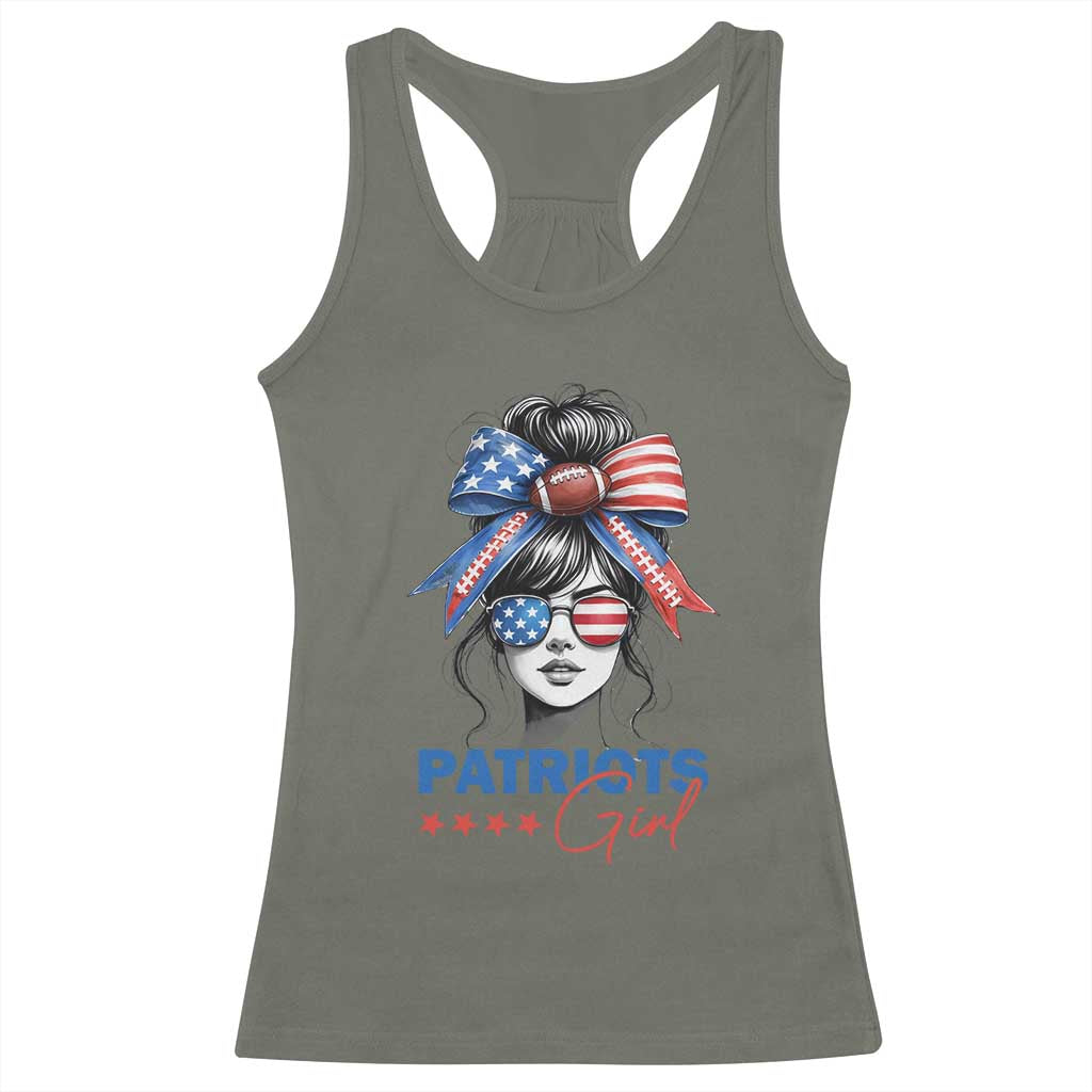 Patriots Girl Racerback Tank Top Funny Sport Fan New England Game Day Messy Bun TS11 Military Green Print Your Wear