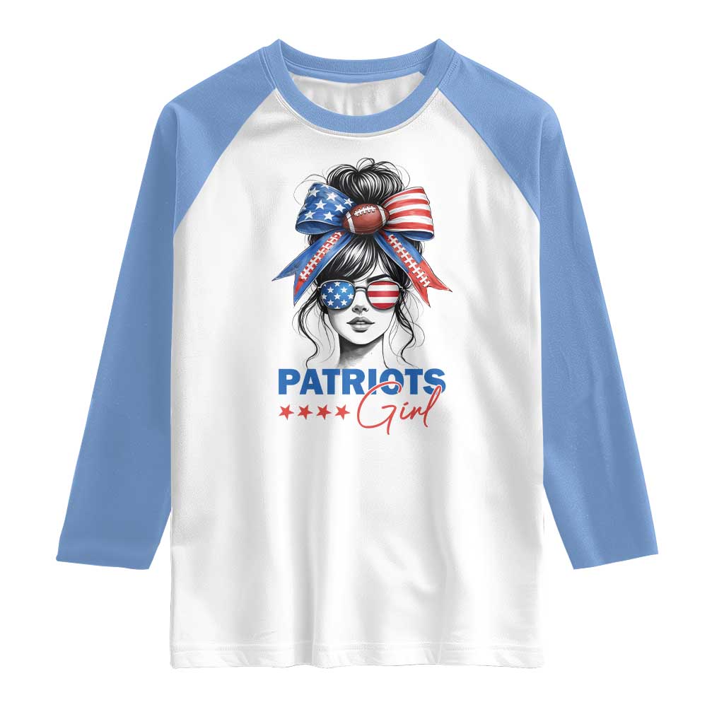 Patriots Girl Raglan Shirt Funny Sport Fan New England Game Day Messy Bun TS11 White Carolina Blue Print Your Wear