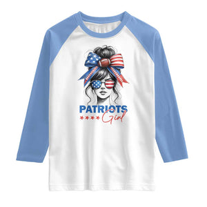 Patriots Girl Raglan Shirt Funny Sport Fan New England Game Day Messy Bun TS11 White Carolina Blue Print Your Wear
