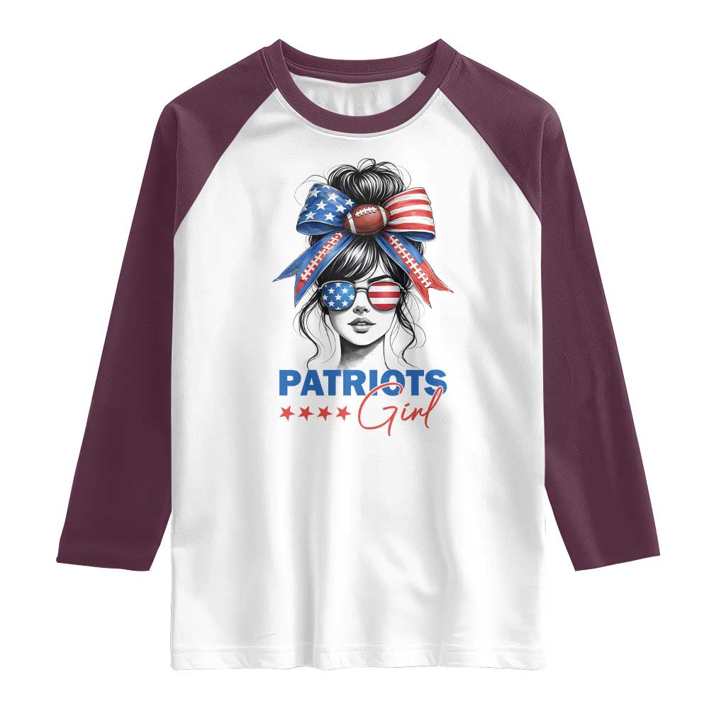 Patriots Girl Raglan Shirt Funny Sport Fan New England Game Day Messy Bun TS11 White Maroon Print Your Wear