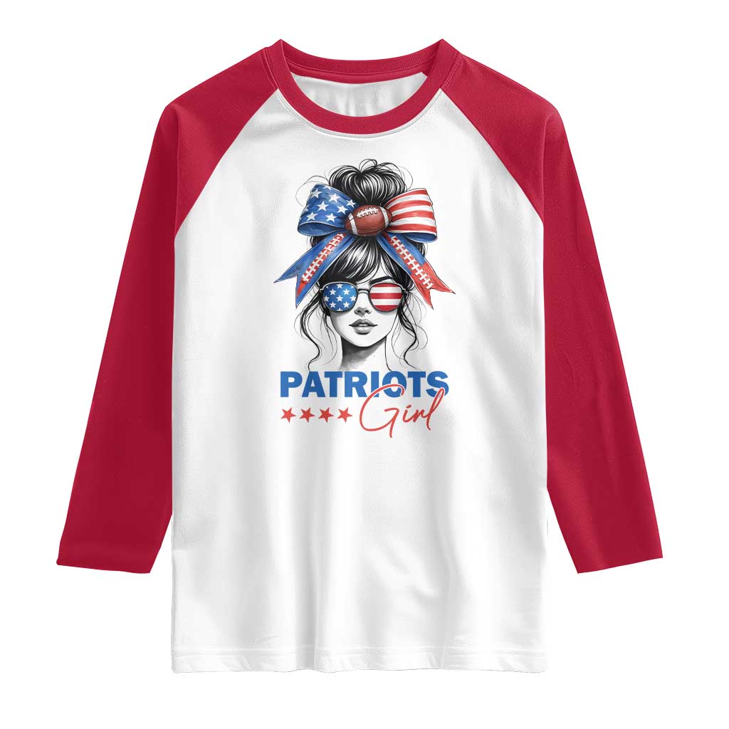 Patriots Girl Raglan Shirt Funny Sport Fan New England Game Day Messy Bun TS11 White Red Print Your Wear
