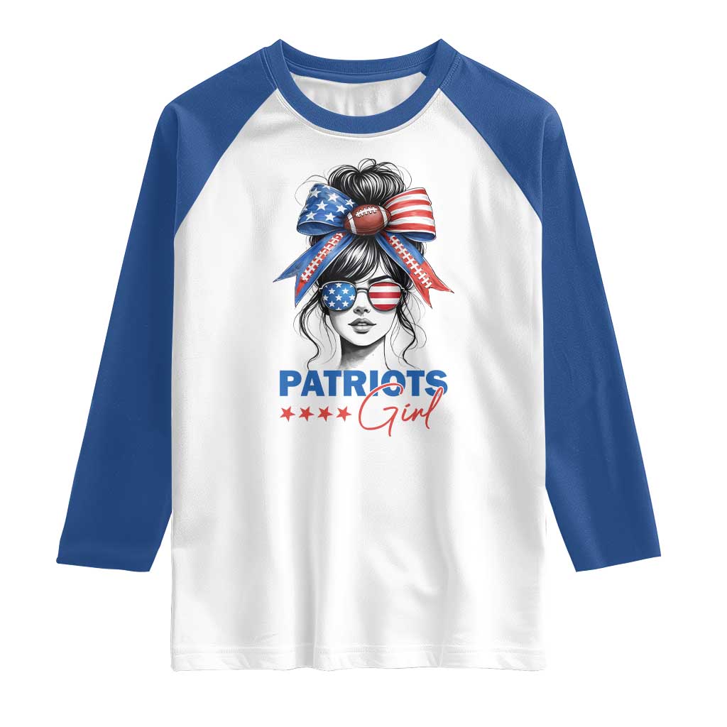 Patriots Girl Raglan Shirt Funny Sport Fan New England Game Day Messy Bun TS11 White Royal Print Your Wear