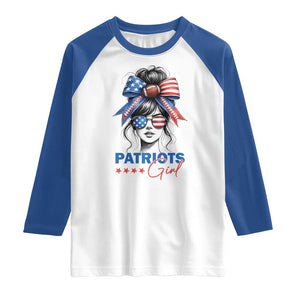 Patriots Girl Raglan Shirt Funny Sport Fan New England Game Day Messy Bun TS11 White Royal Print Your Wear