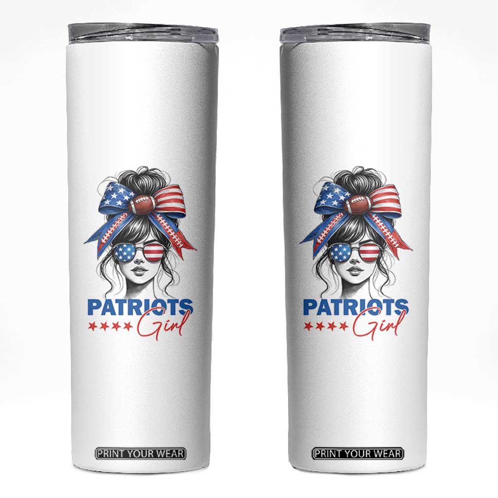 Patriots Girl Skinny Tumbler Funny Sport Fan New England Game Day Messy Bun TS11 White Print Your Wear