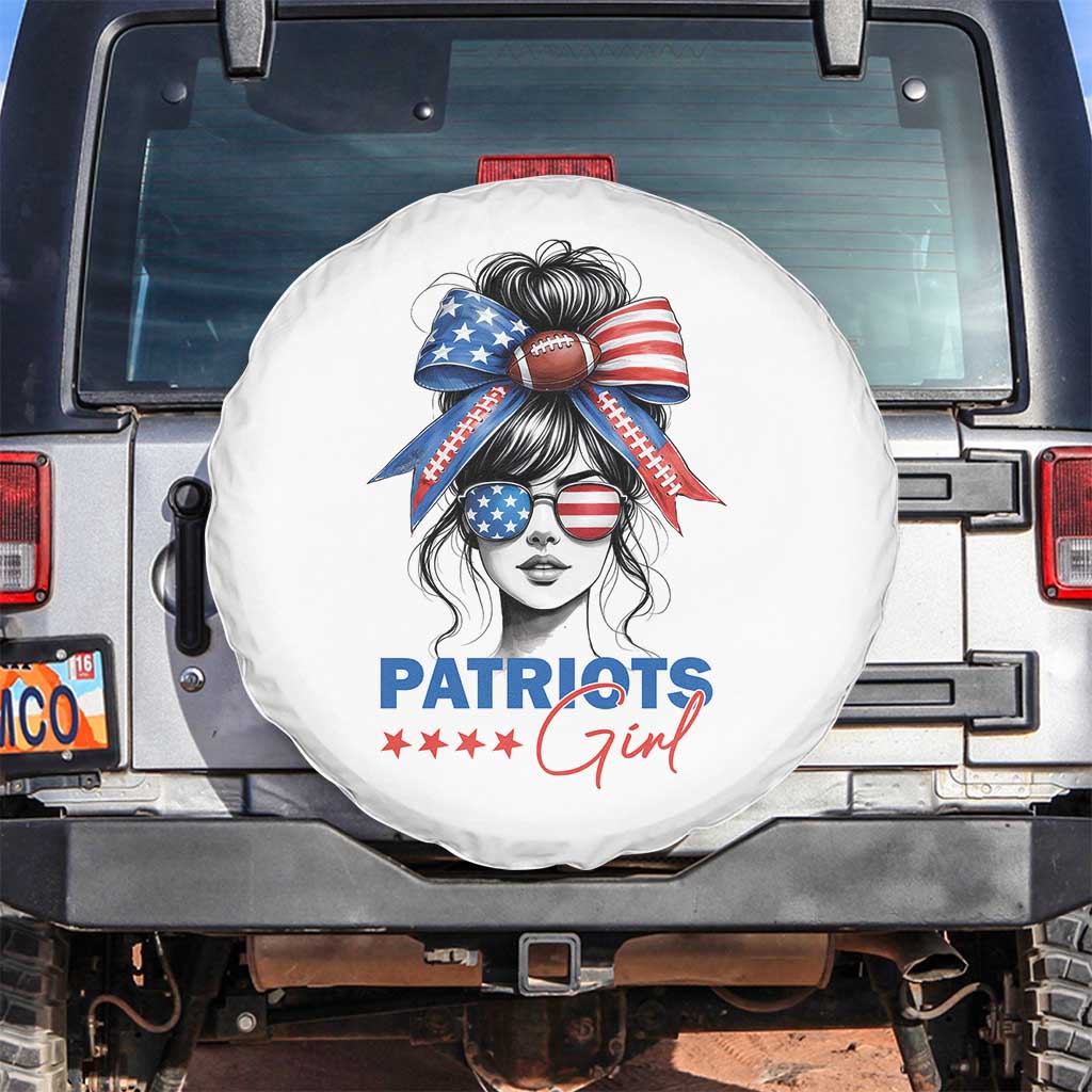 Patriots Girl Spare Tire Cover Funny Sport Fan New England Game Day Messy Bun TS11 No hole White Print Your Wear