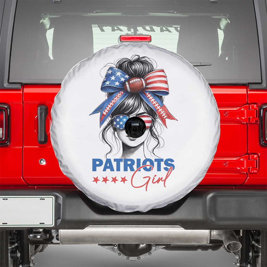 Patriots Girl Spare Tire Cover Funny Sport Fan New England Game Day Messy Bun TS11 White Print Your Wear