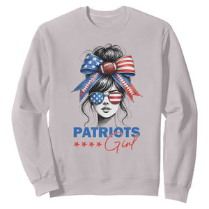 Patriots Girl Sweatshirt Funny Sport Fan New England Game Day Messy Bun TS11 Ice Gray Print Your Wear