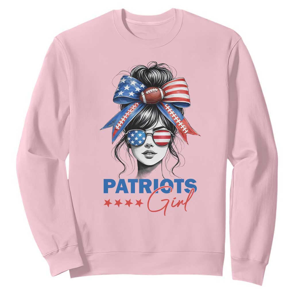 Patriots Girl Sweatshirt Funny Sport Fan New England Game Day Messy Bun TS11 Light Pink Print Your Wear