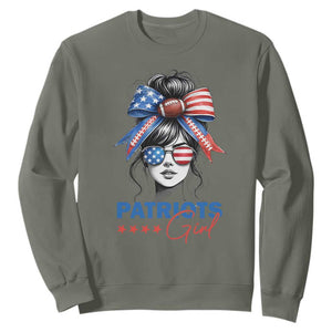 Patriots Girl Sweatshirt Funny Sport Fan New England Game Day Messy Bun TS11 Military Green Print Your Wear