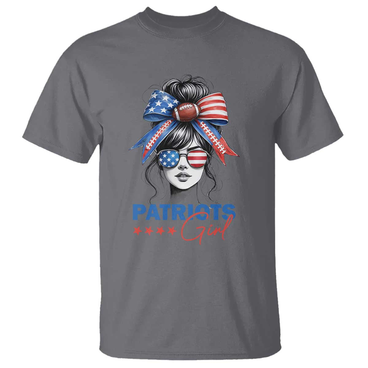 Patriots Girl T Shirt Funny Sport Fan New England Game Day Messy Bun TS11 Charcoal Print Your Wear