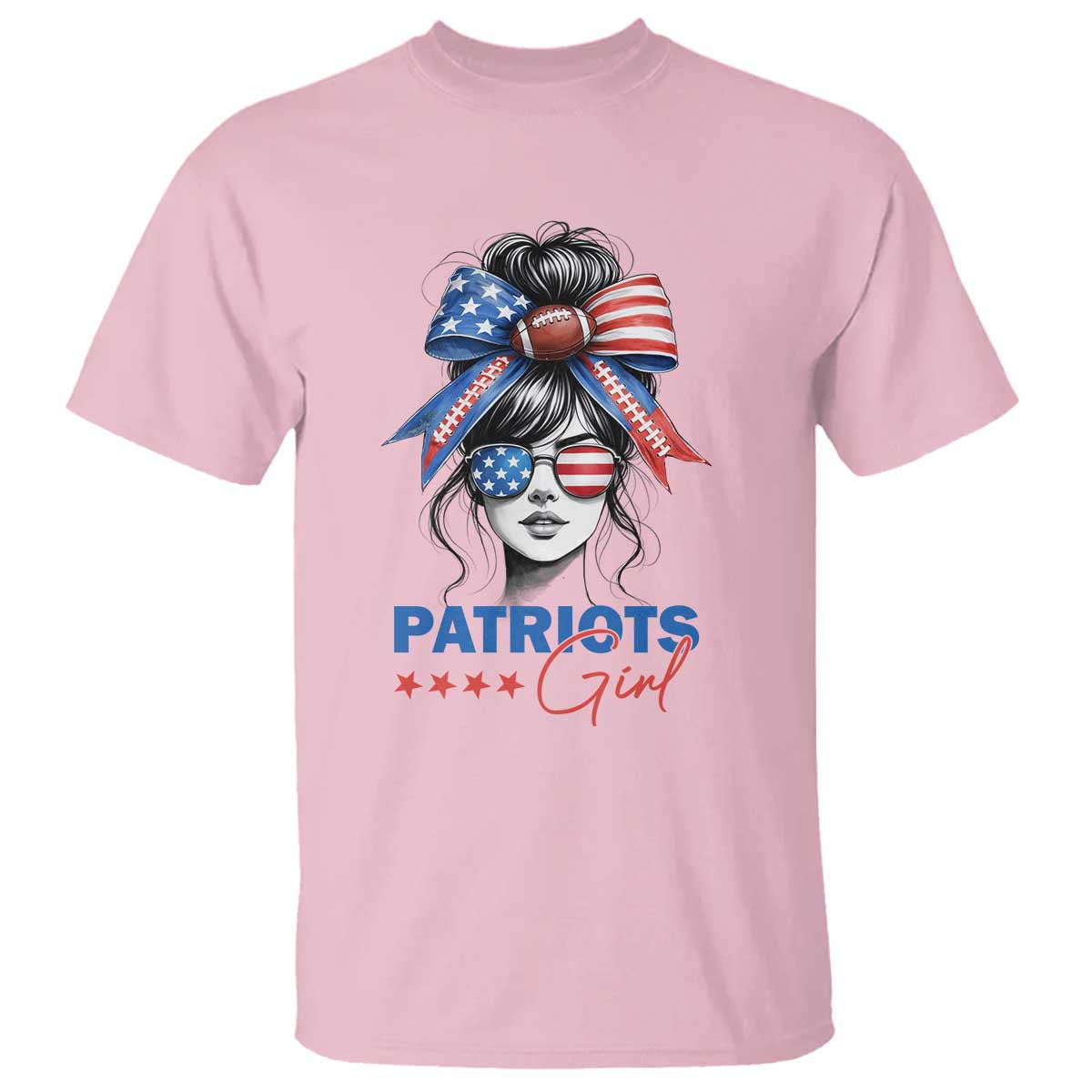 Patriots Girl T Shirt Funny Sport Fan New England Game Day Messy Bun TS11 Light Pink Print Your Wear