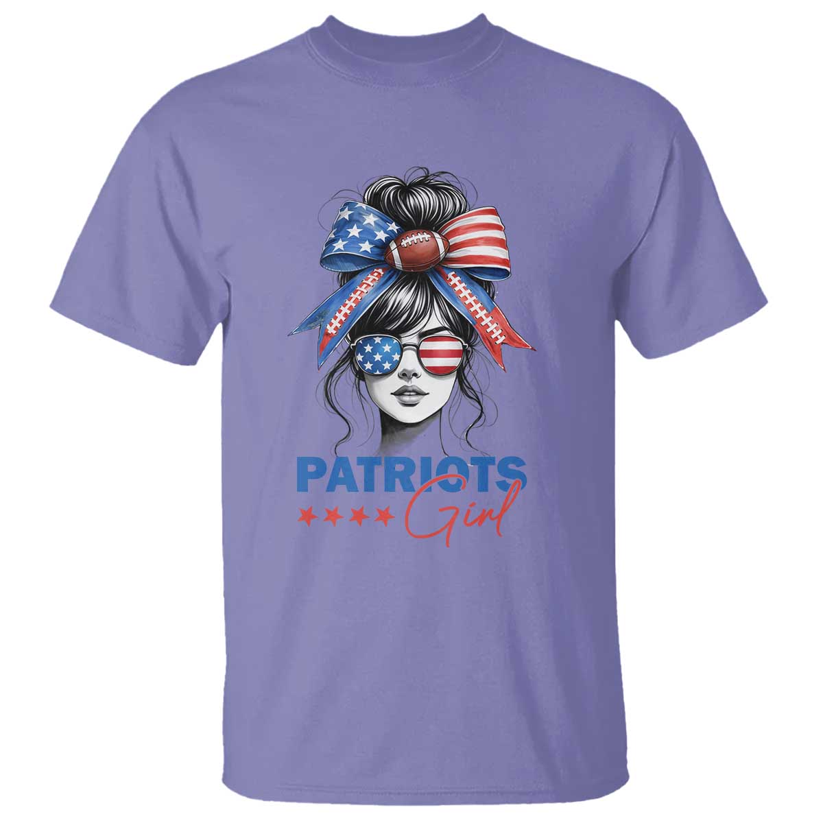 Patriots Girl T Shirt Funny Sport Fan New England Game Day Messy Bun TS11 Violet Print Your Wear