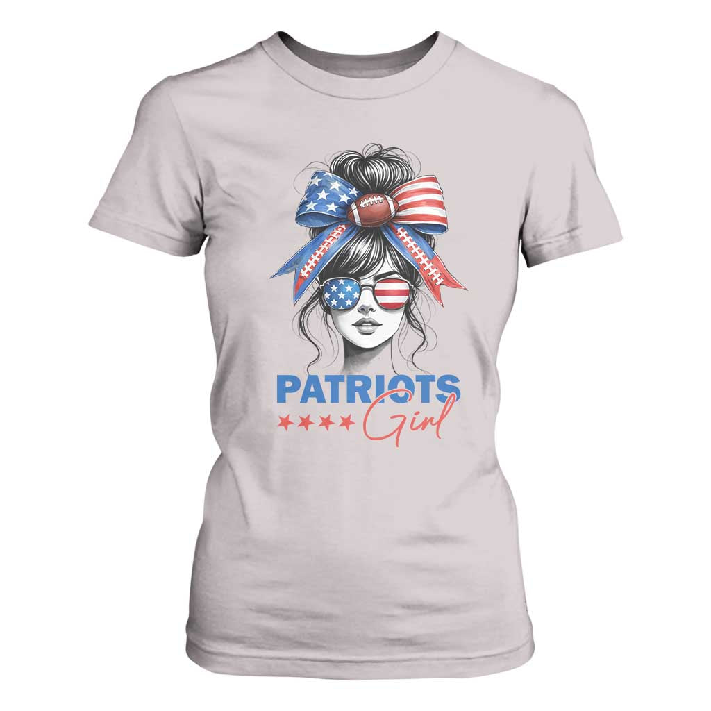 Patriots Girl T Shirt For Women Funny Sport Fan New England Game Day Messy Bun TS11 Ice Gray Print Your Wear