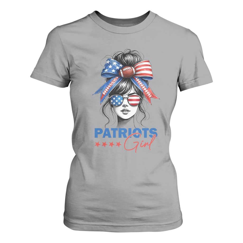 Patriots Girl T Shirt For Women Funny Sport Fan New England Game Day Messy Bun TS11 Sport Gray Print Your Wear