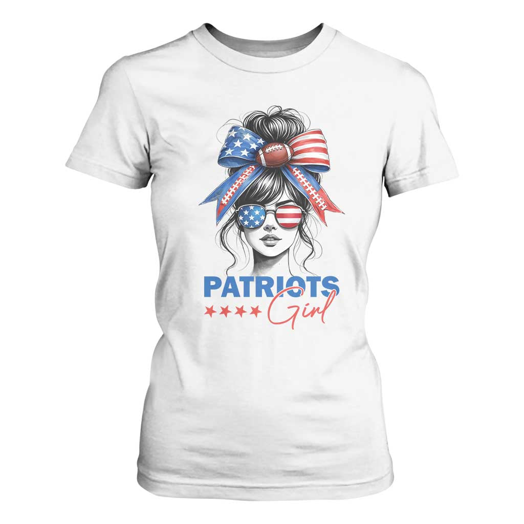 Patriots Girl T Shirt For Women Funny Sport Fan New England Game Day Messy Bun TS11 White Print Your Wear