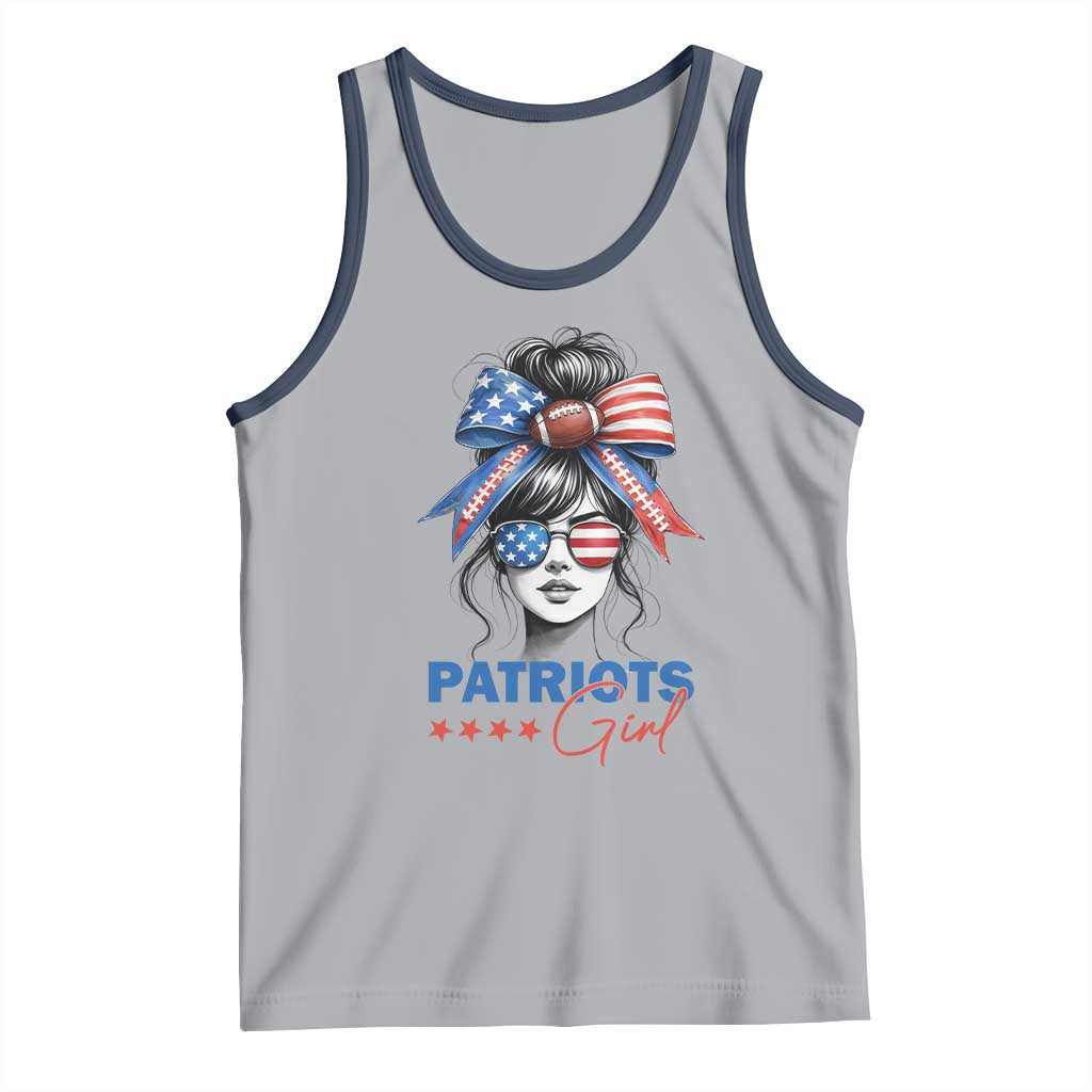 Patriots Girl Tank Top Funny Sport Fan New England Game Day Messy Bun TS11 Athletic Heather Navy Print Your Wear
