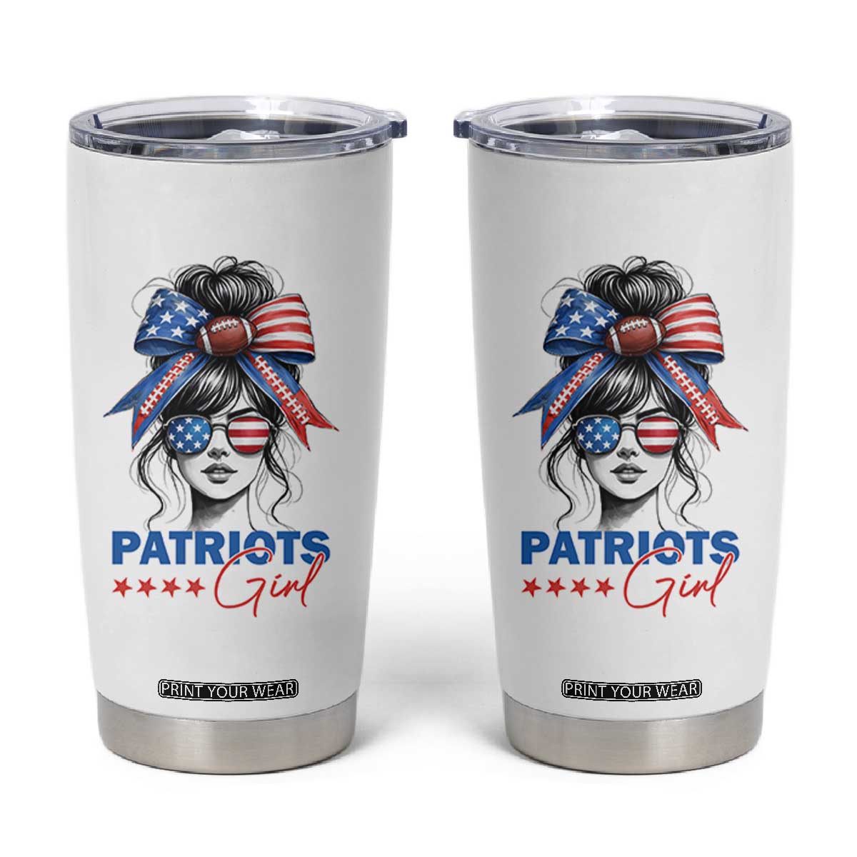 Patriots Girl Tumbler Cup Funny Sport Fan New England Game Day Messy Bun TS11 White Print Your Wear