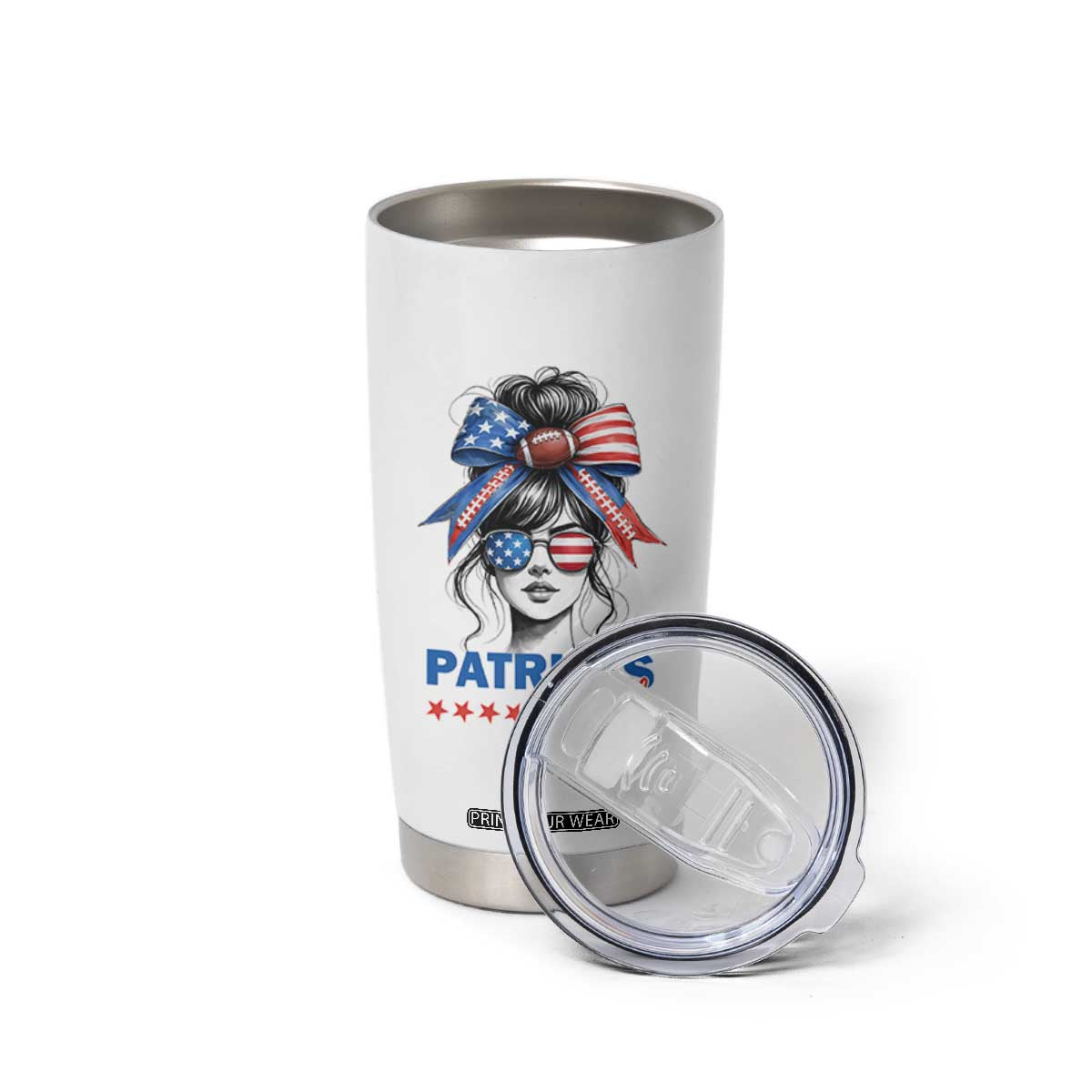Patriots Girl Tumbler Cup Funny Sport Fan New England Game Day Messy Bun TS11 Print Your Wear