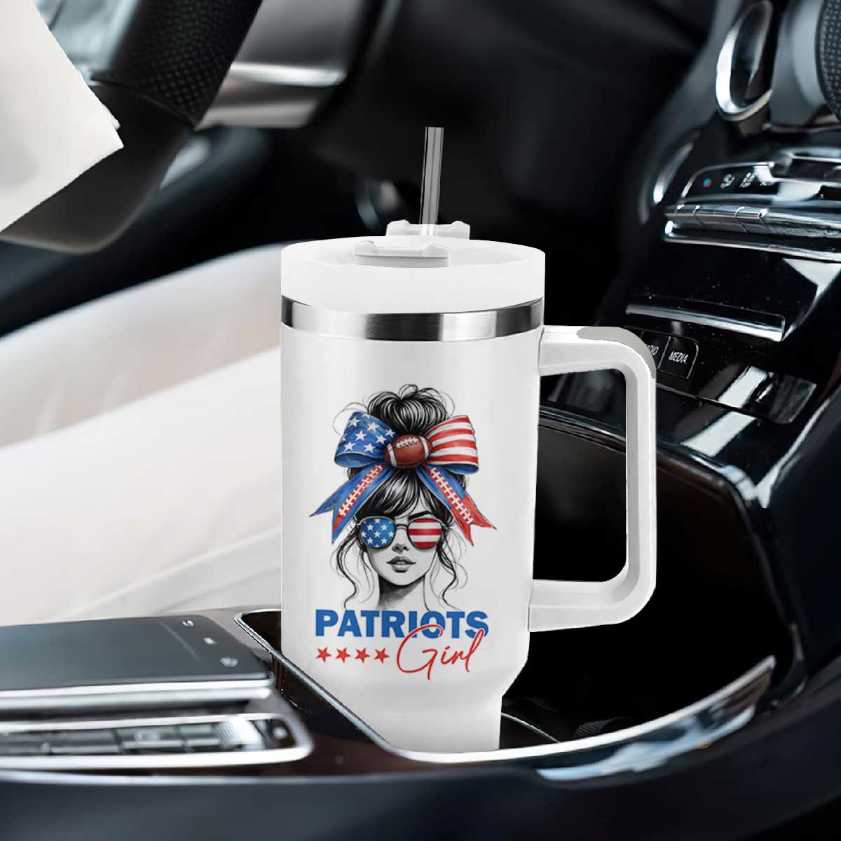 Patriots Girl Tumbler With Handle Funny Sport Fan New England Game Day Messy Bun TS11 Print Your Wear