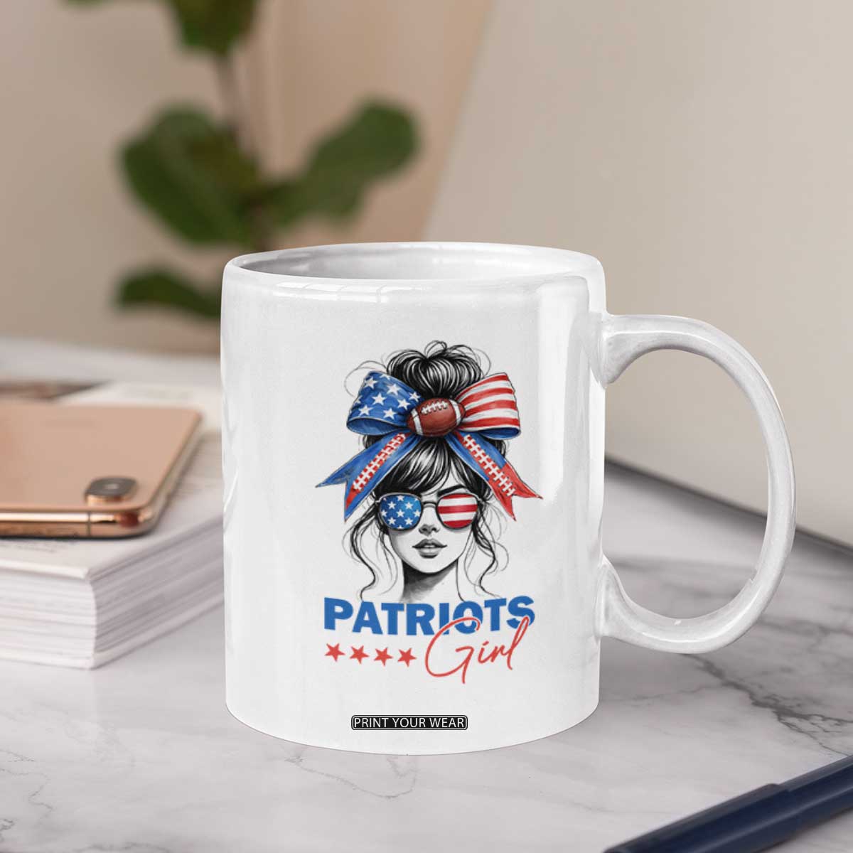 Patriots Girl Coffee Mug Funny Sport Fan New England Game Day Messy Bun TS11 Print Your Wear
