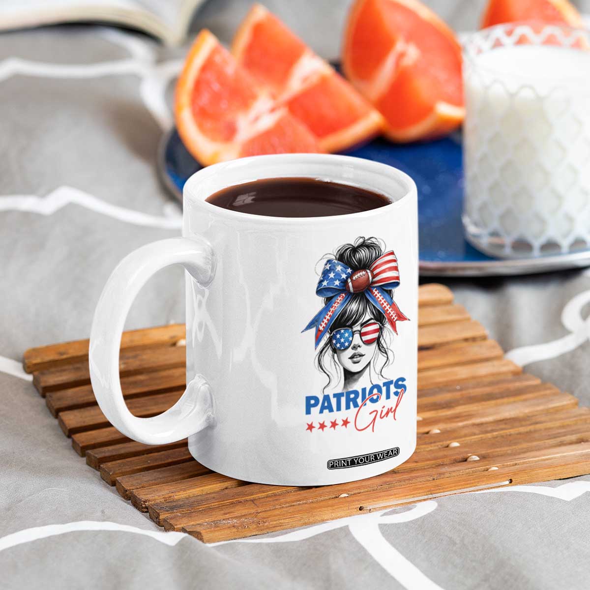 Patriots Girl Coffee Mug Funny Sport Fan New England Game Day Messy Bun TS11 Print Your Wear