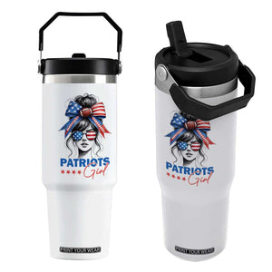 Patriots Girl Flip Straw Tumbler Funny Sport Fan New England Game Day Messy Bun TS11 One Size: 30 oz White Print Your Wear