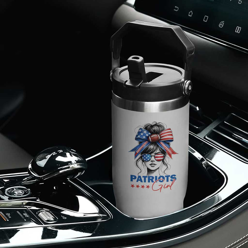 Patriots Girl Flip Straw Tumbler Funny Sport Fan New England Game Day Messy Bun TS11 Print Your Wear
